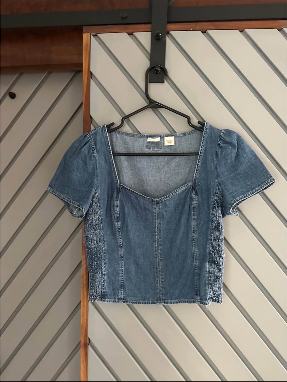 Levi's Denim Square-Front Crop Top in Blue
